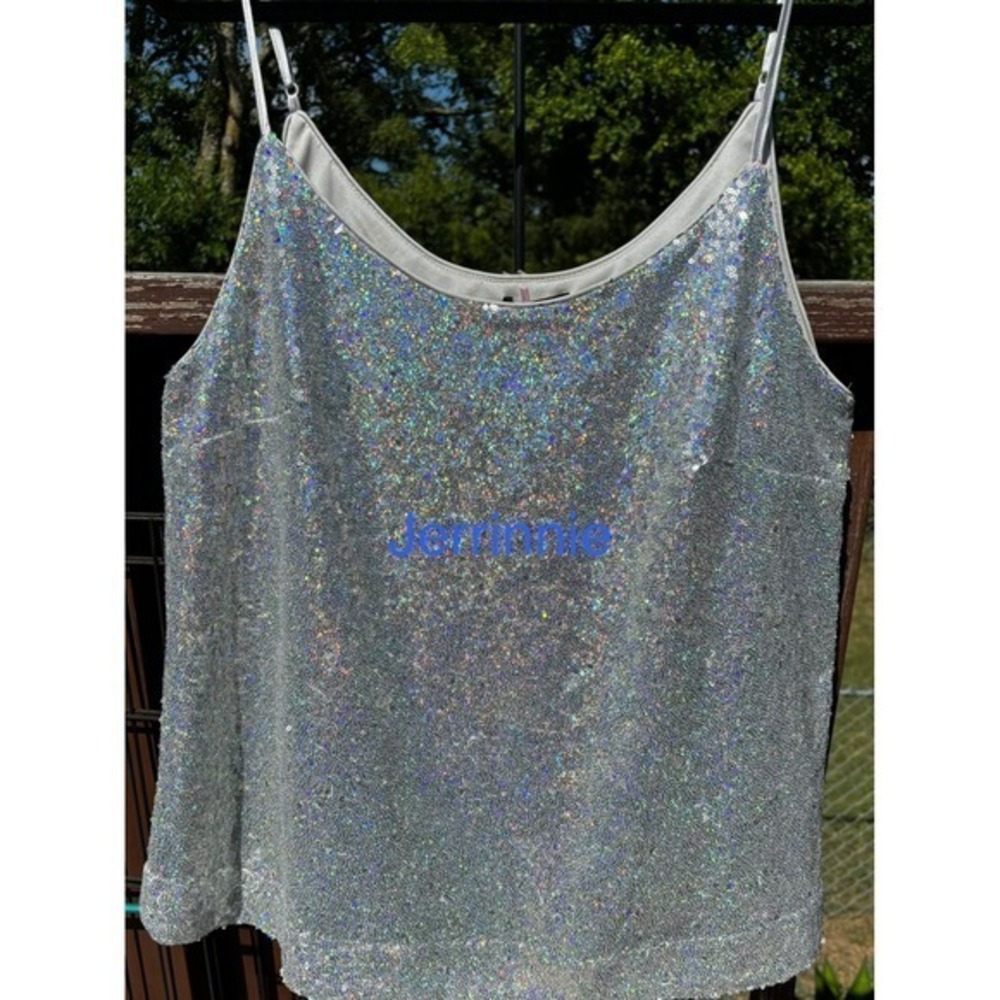 Soprano Womens 1XL Sequin Cami Top Iridescent Champagne Gold Silver XT24538 NWT